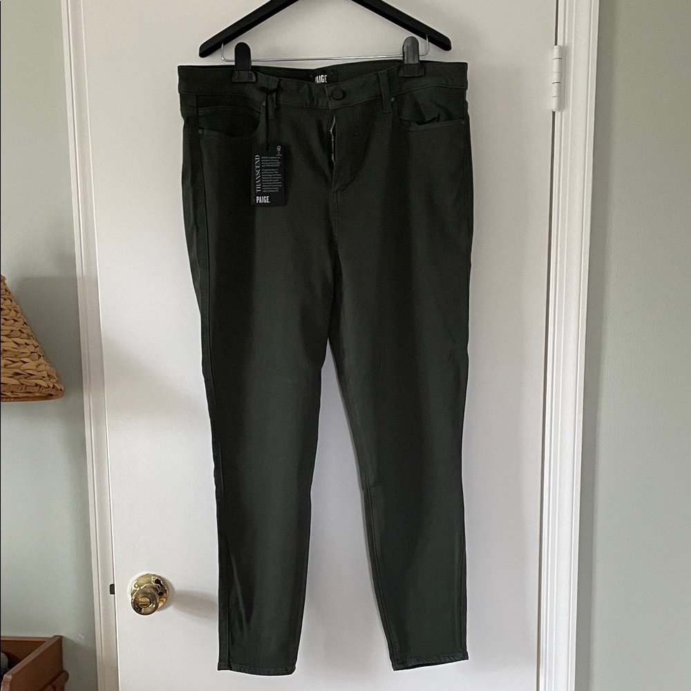 Paige Dark Green Hoxton Ankle High Rise Skinny Jean